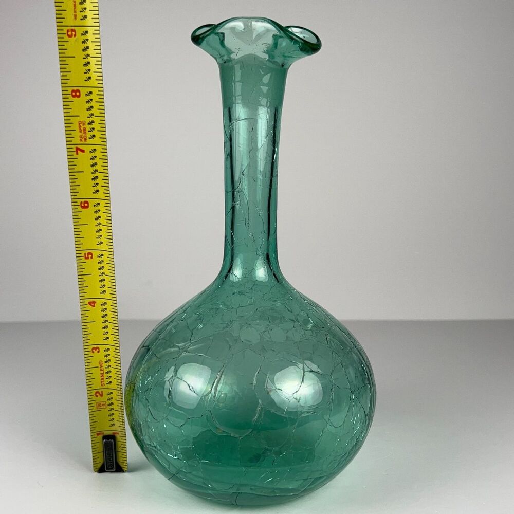 Vintage Blenko #37 Sea Green Crackle Glass Decanter Round Base Rough Pontil MCM - Picture 6 of 11
